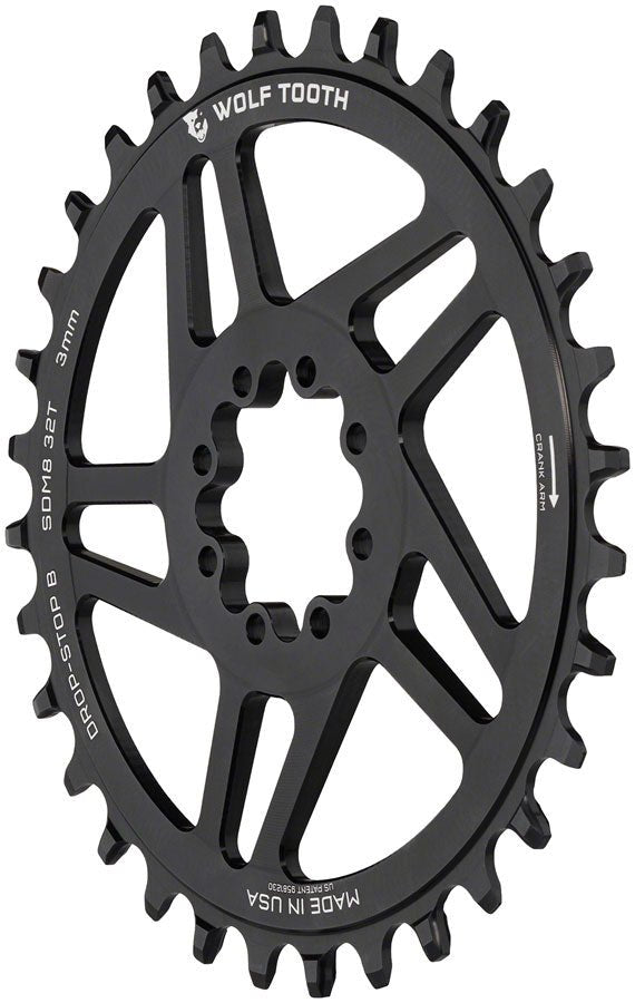 Wolf Tooth Round Chainring - 32t - SRAM 8 - Bolt Direct Mount - Drop - Stop B - 3mm Offset - Black - The Lost Co. - Wolf Tooth Components - SDM8 - 32 - 810006808575 -