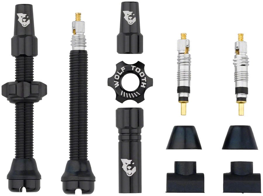 Wolf Tooth Tubeless Valve Stem Kit - 44mm Length - Black - The Lost Co. - Wolf Tooth Components - TLV - KIT44 - BLK - 812719026512 -