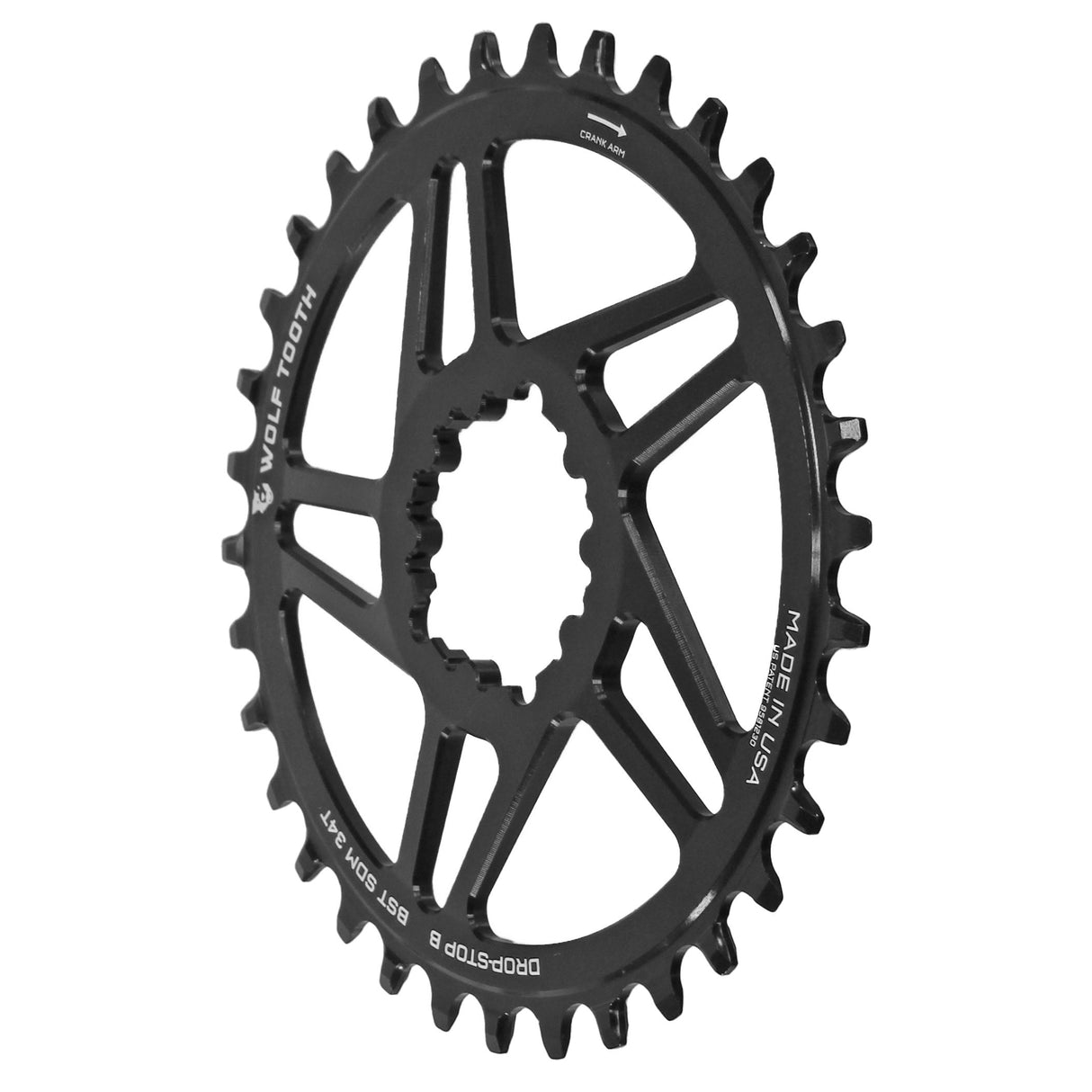 Wolf Tooth Chainring - Drop-Stop B - SRAM 3-Bolt Direct Mount - Round - 3mm Offset - Black - 32t - The Lost Co. - Wolf Tooth - B-WQ1140 - 810006808254 - -