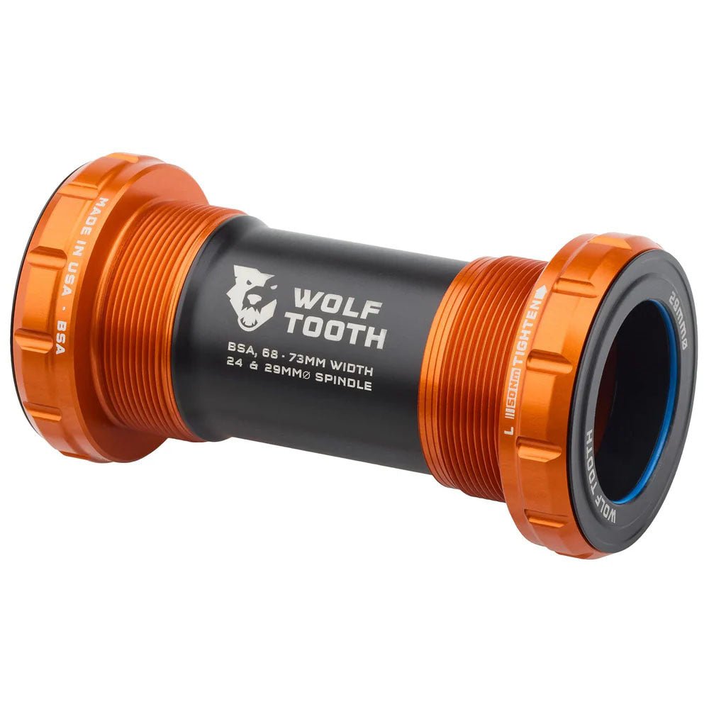 Wolf Tooth Bottom Bracket - BSA 68/73mm - 29mm Spindle - Orange - The Lost Co. - Wolf Tooth - WBB - BSA - 29 - ORG - 810159401319 - 
