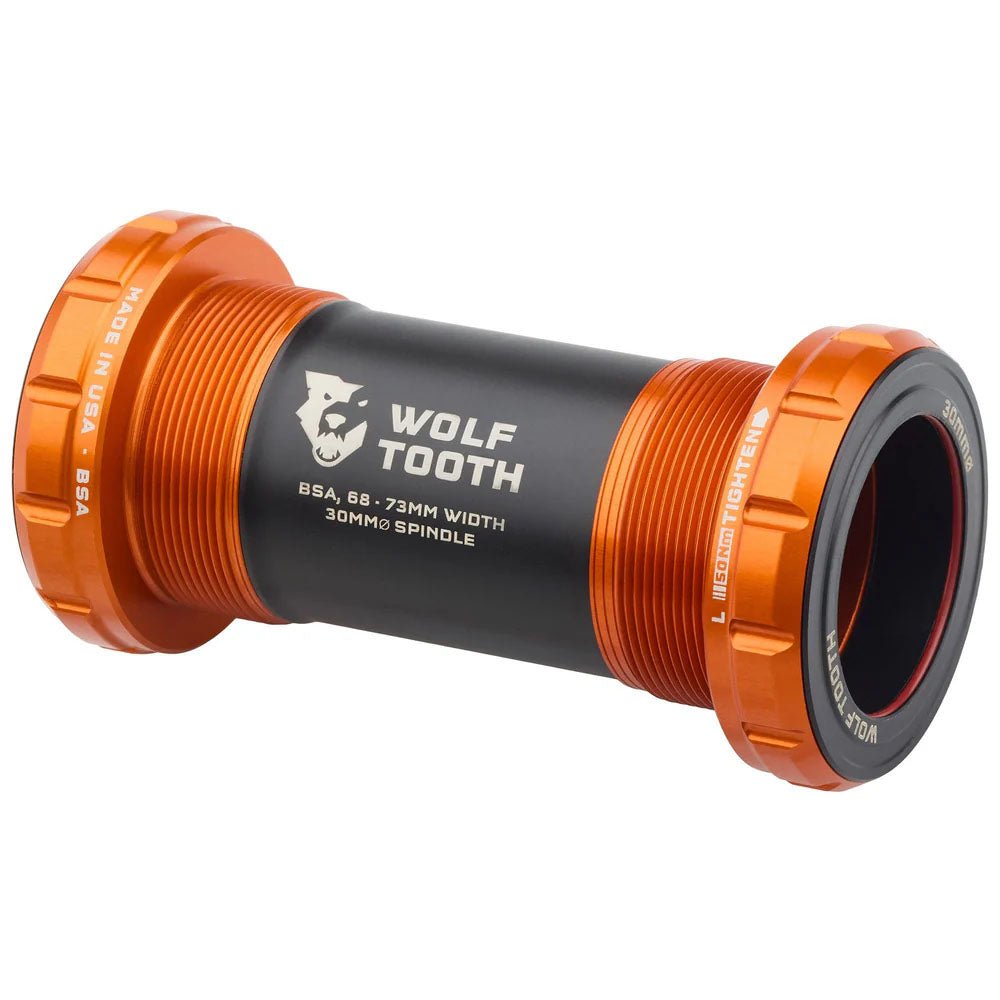 Wolf Tooth Bottom Bracket - BSA 68/73mm - 30mm Spindle - Orange - The Lost Co. - Wolf Tooth - WBB - BSA - 30 - ORG - 810159401357 - 
