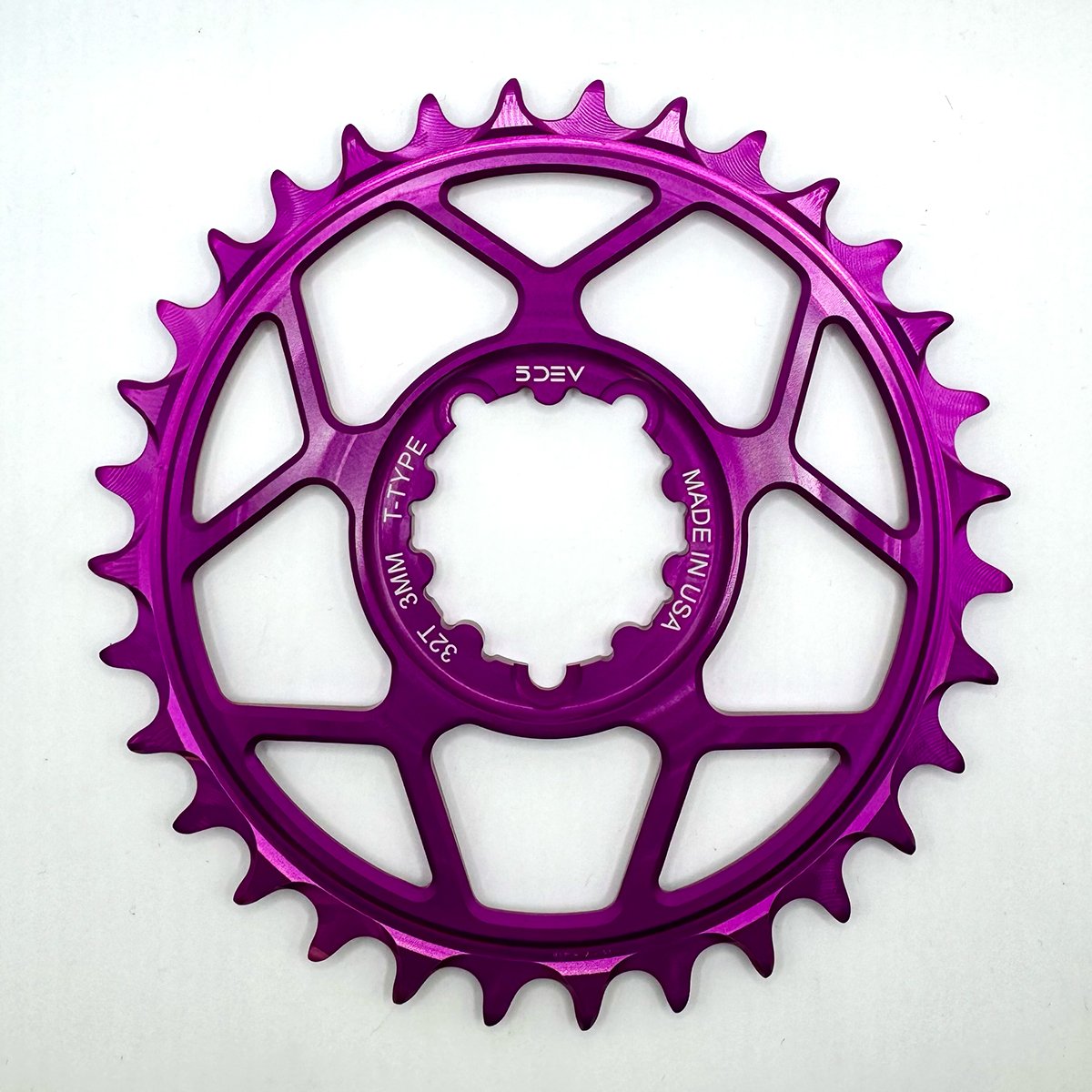 5DEV Chainring - T-Type SRAM 3-Bolt Chainring - 3mm Offset - 32T - Purple - The Lost Co. - 5Dev - B-FD2386 - 850058721071 - -