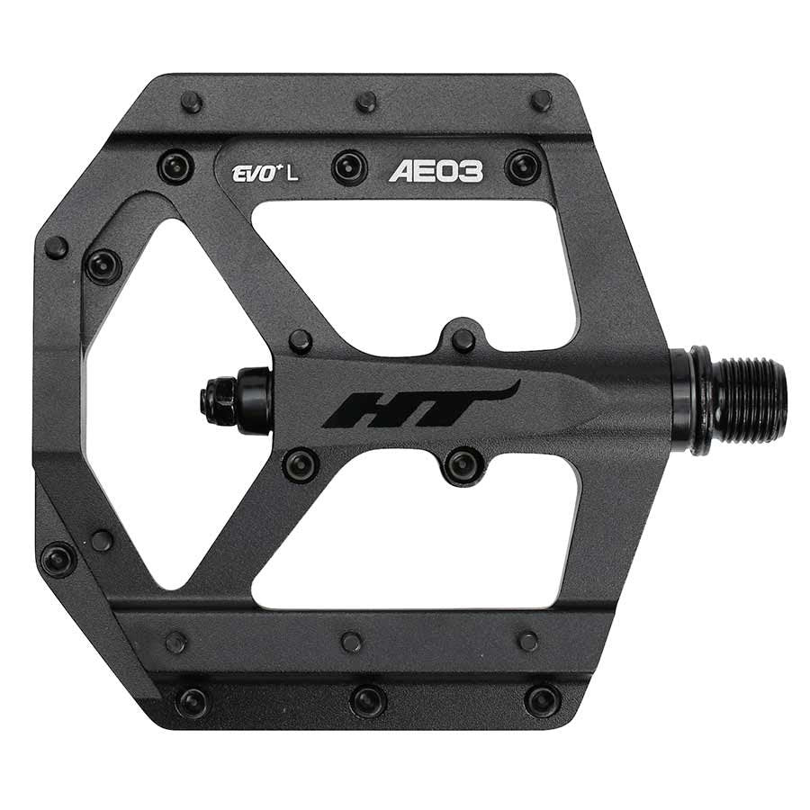 HT Components AE03 EVO+ Platform Pedals Body: Aluminum Spindle: Cr-Mo 9/16 Black/Black Pair - The Lost Co. - HT Components - B-HX3342 - 4715872485508 - -